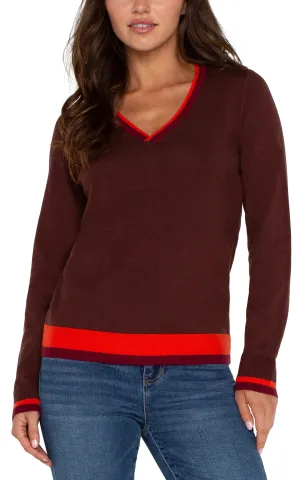 Lilou Long Sleeve Colorblock Sweater in Retro Brown Multi - Liverpool Los Angeles LM8D54SK29