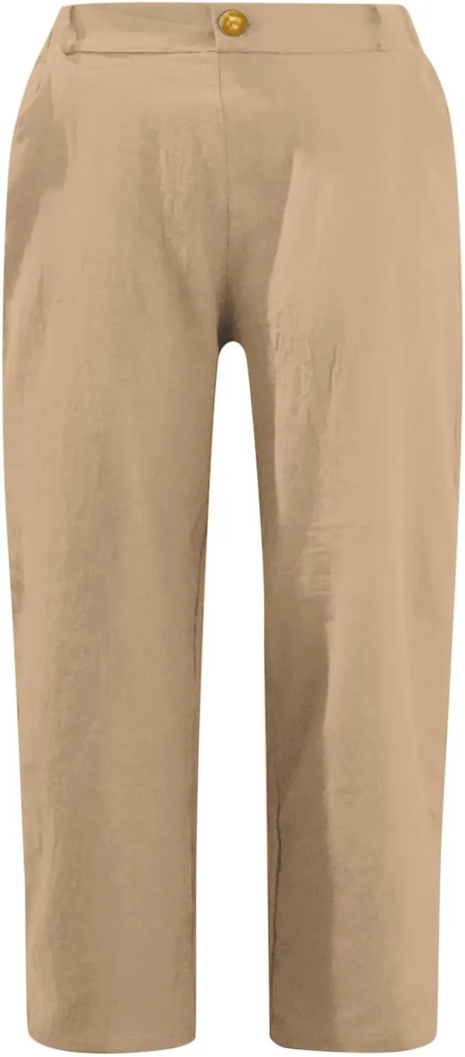Linen Palazzo Pants for Women Relaxed Fit Straight Leg Trousers Summer Beach Travel Vacation 2025 Ladies Capris Pants