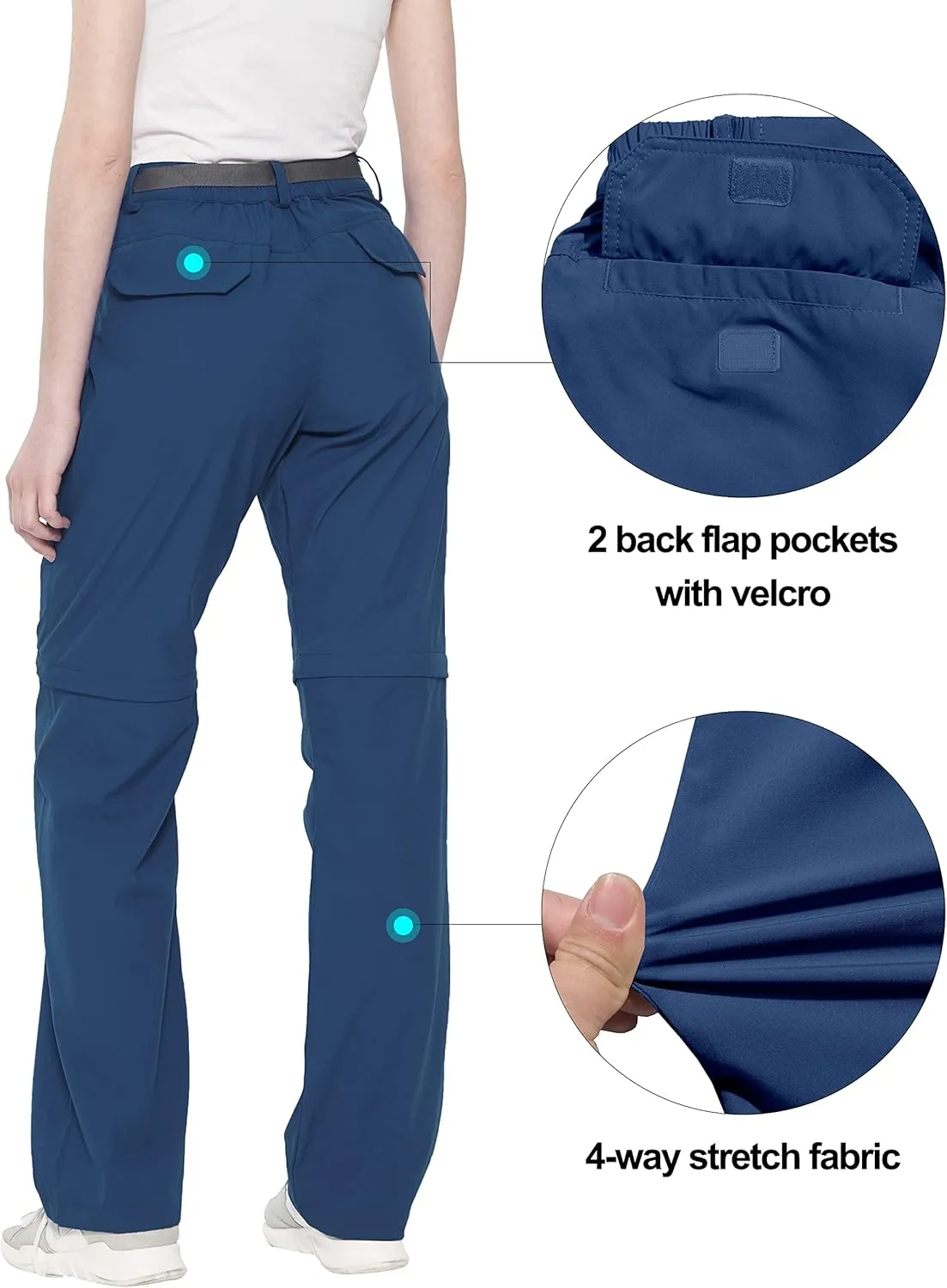 Little Donkey Andy Women's Convertible Hiking Pants Quick Dry Zip Off Shorts Lightweight Fishing Travel Trousers