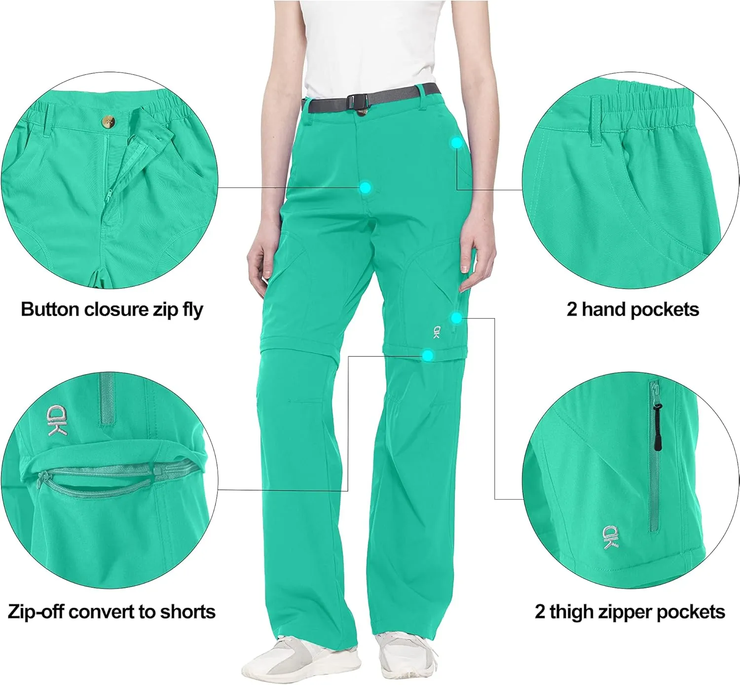 Little Donkey Andy Women's Convertible Hiking Pants Quick Dry Zip Off Shorts Lightweight Fishing Travel Trousers