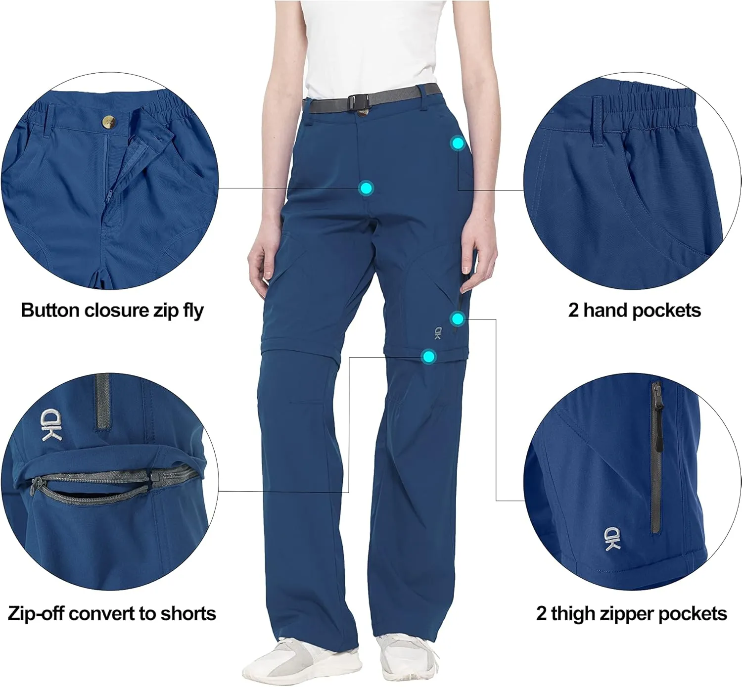 Little Donkey Andy Women's Convertible Hiking Pants Quick Dry Zip Off Shorts Lightweight Fishing Travel Trousers