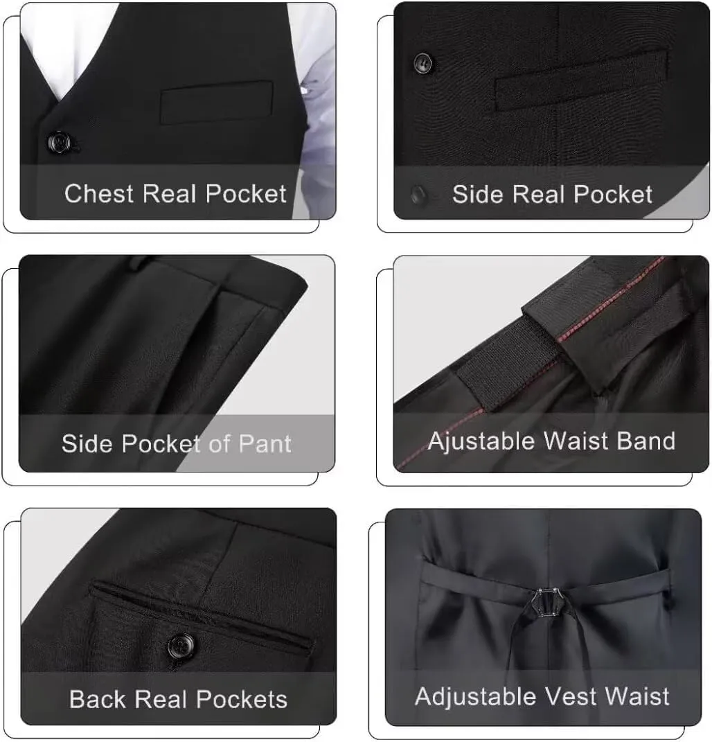 Men 2 Pieces Dress Suit Vest Pant Set Slim Fit Casual Suit Waistcoat