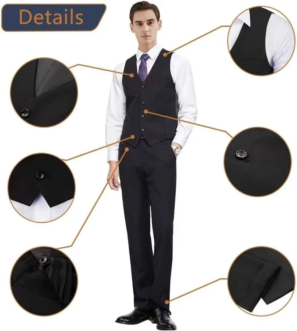 Men 2 Pieces Dress Suit Vest Pant Set Slim Fit Casual Suit Waistcoat