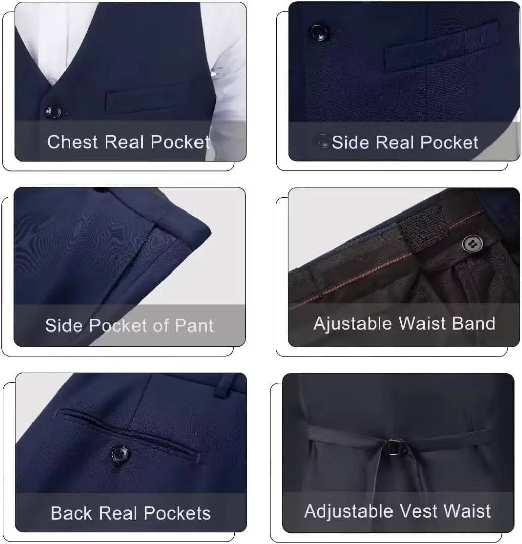 Men 2 Pieces Dress Suit Vest Pant Set Slim Fit Casual Suit Waistcoat