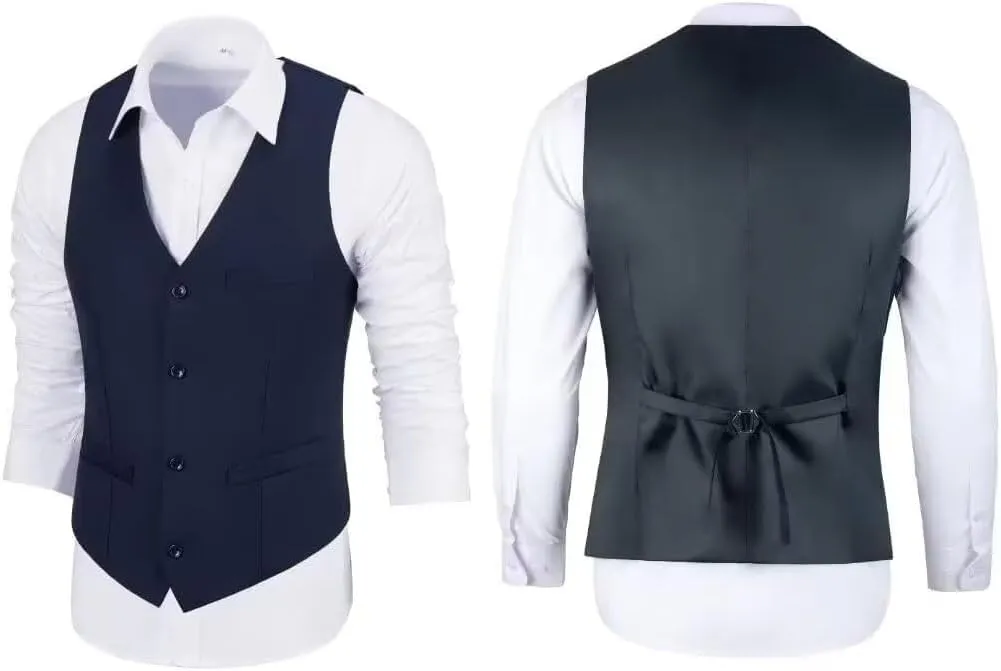 Men 2 Pieces Dress Suit Vest Pant Set Slim Fit Casual Suit Waistcoat