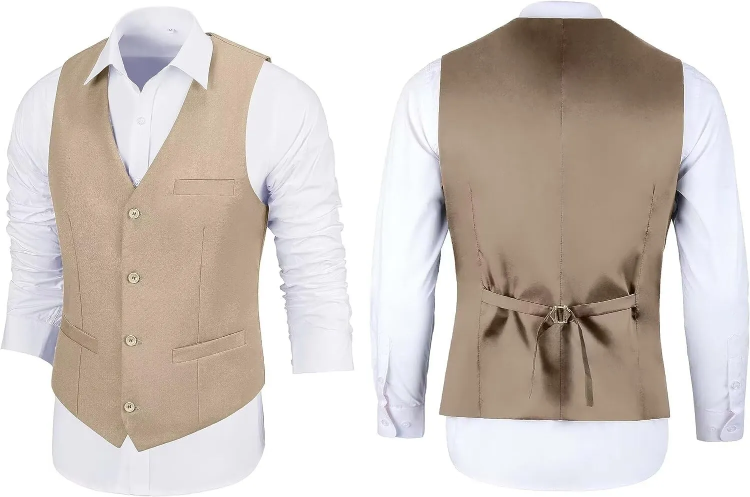 Men 2 Pieces Dress Suit Vest Pant Set Slim Fit Casual Suit Waistcoat