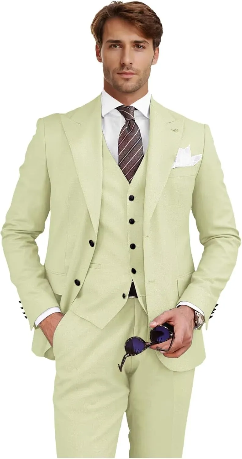 Men's 3 Piece Slim Fit Suits Two Buttons Tuxedo Formal Business Suit for Wedding Prom Dinner Party