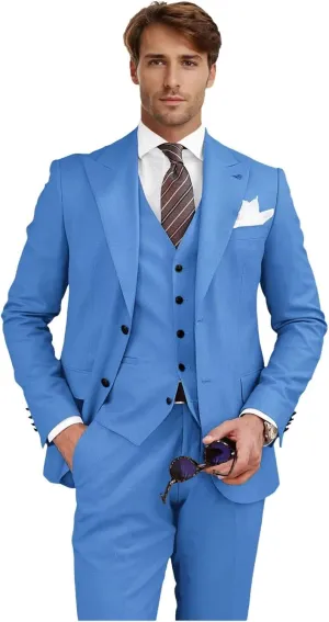 Men's 3 Piece Slim Fit Suits Two Buttons Tuxedo Formal Business Suit for Wedding Prom Dinner Party