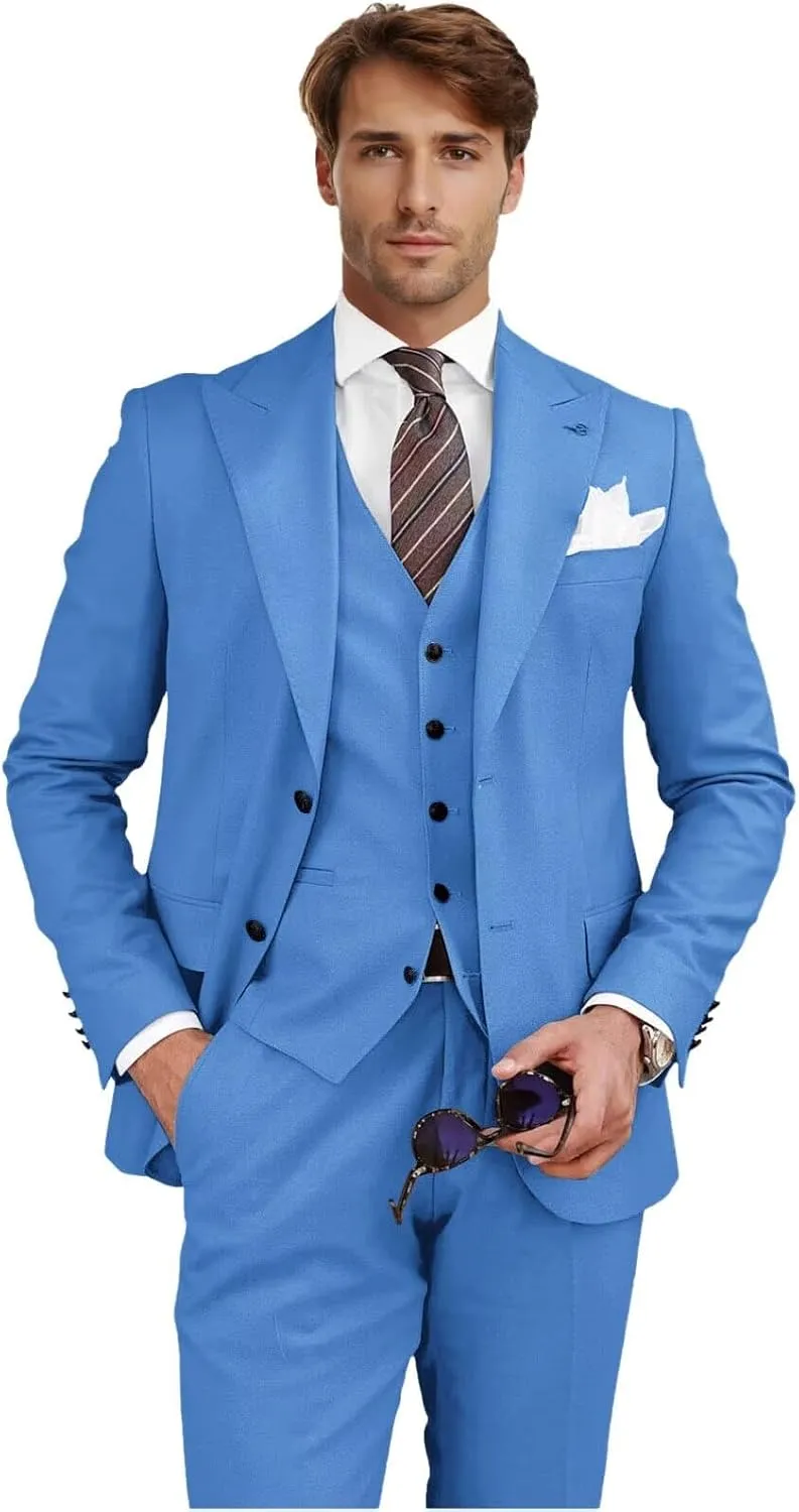 Men's 3 Piece Slim Fit Suits Two Buttons Tuxedo Formal Business Suit for Wedding Prom Dinner Party