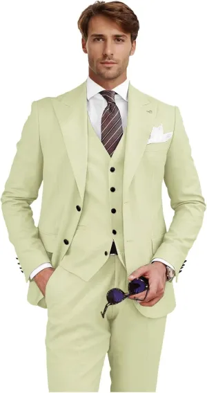 Men's 3 Piece Slim Fit Suits Two Buttons Tuxedo Formal Business Suit for Wedding Prom Dinner Party