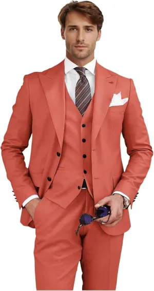 Men's 3 Piece Slim Fit Suits Two Buttons Tuxedo Formal Business Suit for Wedding Prom Dinner Party