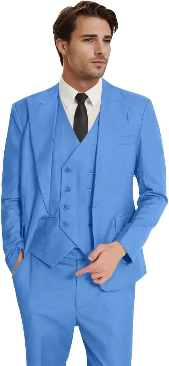 Men's 3 Piece Suit Slim Fit Classic One Button Suit for Men Groomsmen Business Prom Double Breasted Vest Blazer Tuxedo