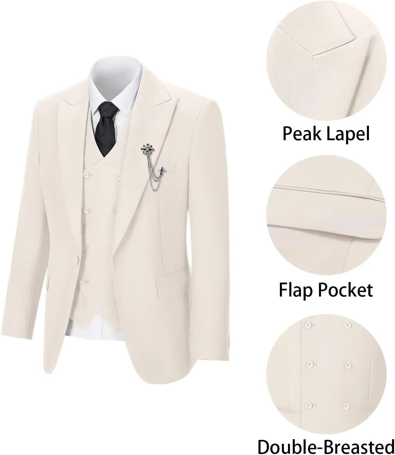 Men's 3 Piece Suit Slim Fit Classic One Button Suit for Men Groomsmen Business Prom Double Breasted Vest Blazer Tuxedo