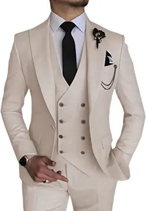 Men's 3 Piece Suit Slim Fit Classic One Button Suit for Men Groomsmen Business Prom Double Breasted Vest Blazer Tuxedo