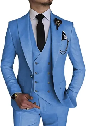 Men's 3 Piece Suit Slim Fit Classic One Button Suit for Men Groomsmen Business Prom Double Breasted Vest Blazer Tuxedo