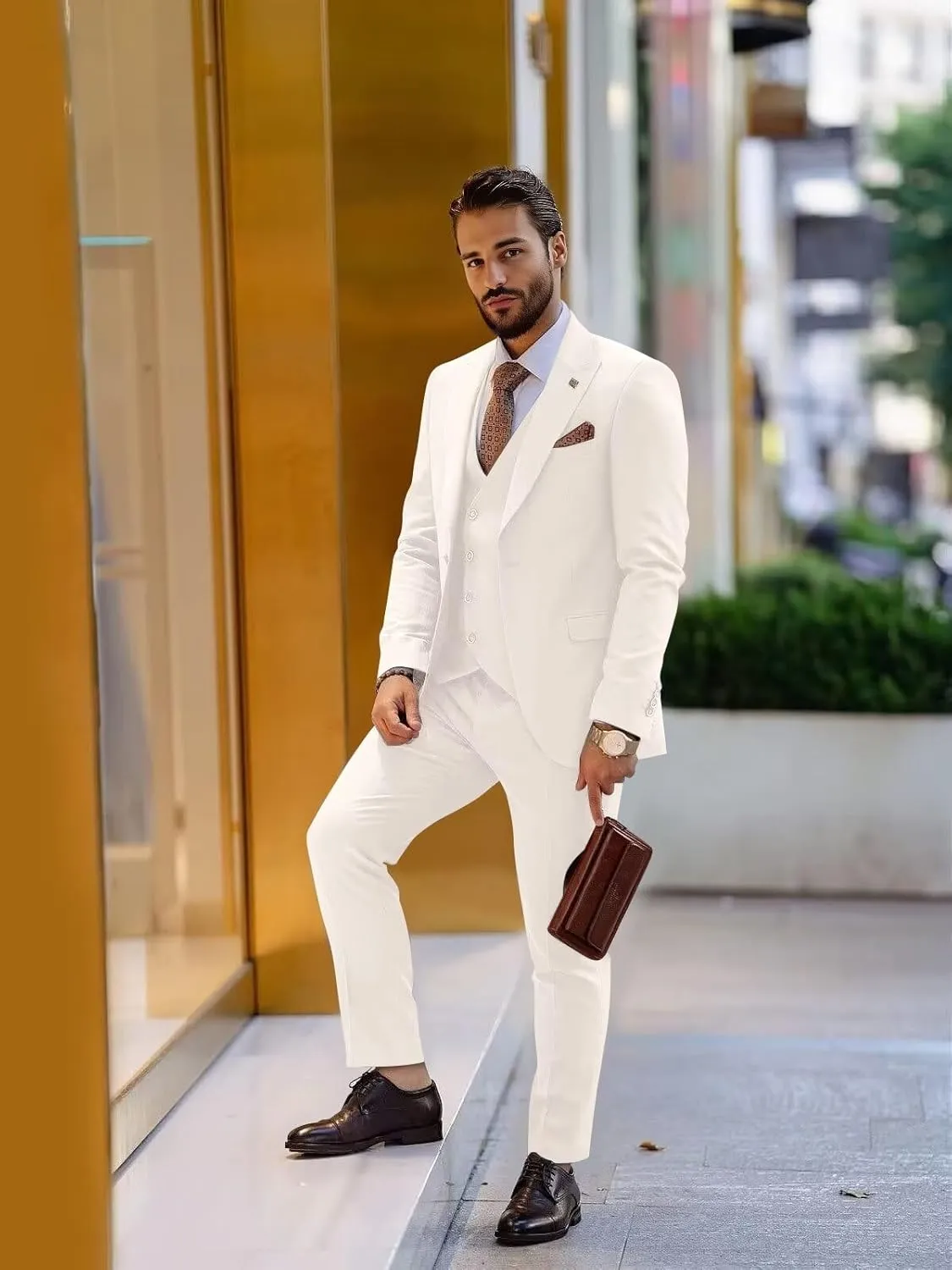 Men's 3 Piece Suit Slim Fit Classic One Button Suit for Men Groomsmen Business Prom Double Breasted Vest Blazer Tuxedo