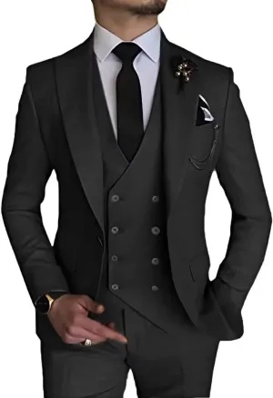 Men's 3 Piece Suit Slim Fit Classic One Button Suit for Men Groomsmen Business Prom Double Breasted Vest Blazer Tuxedo