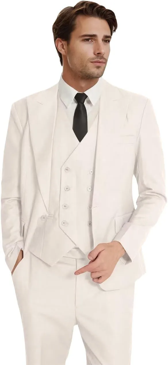 Men's 3 Piece Suit Slim Fit Classic One Button Suit for Men Groomsmen Business Prom Double Breasted Vest Blazer Tuxedo