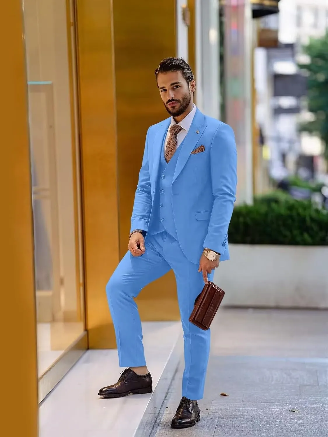 Men's 3 Piece Suit Slim Fit Classic One Button Suit for Men Groomsmen Business Prom Double Breasted Vest Blazer Tuxedo