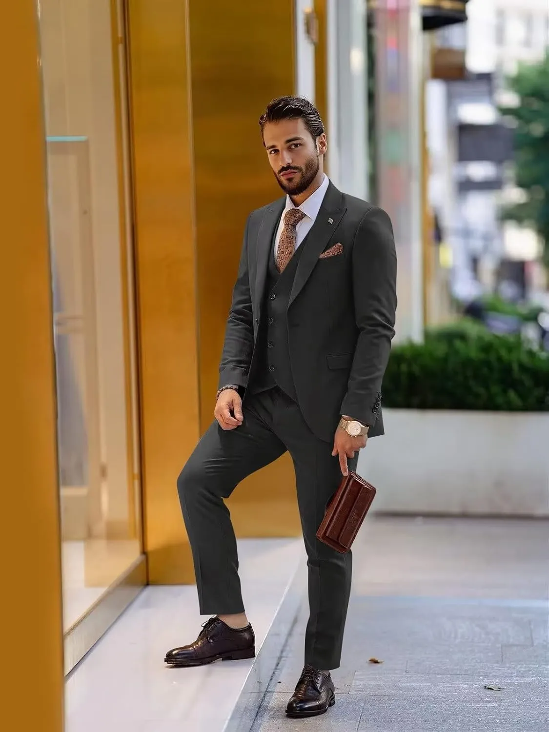 Men's 3 Piece Suit Slim Fit Classic One Button Suit for Men Groomsmen Business Prom Double Breasted Vest Blazer Tuxedo