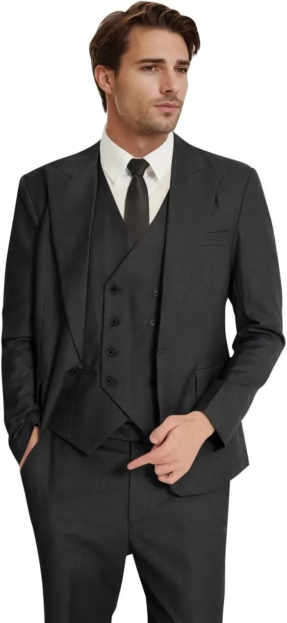 Men's 3 Piece Suit Slim Fit Classic One Button Suit for Men Groomsmen Business Prom Double Breasted Vest Blazer Tuxedo
