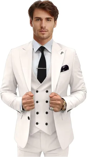 Men's 3 Piece Suit Slim Fit Double Breasted Tuxedo for Men Formal Wedding Prom Suits Blazer Vest Pants