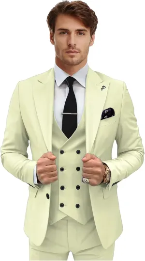 Men's 3 Piece Suit Slim Fit Double Breasted Tuxedo for Men Formal Wedding Prom Suits Blazer Vest Pants
