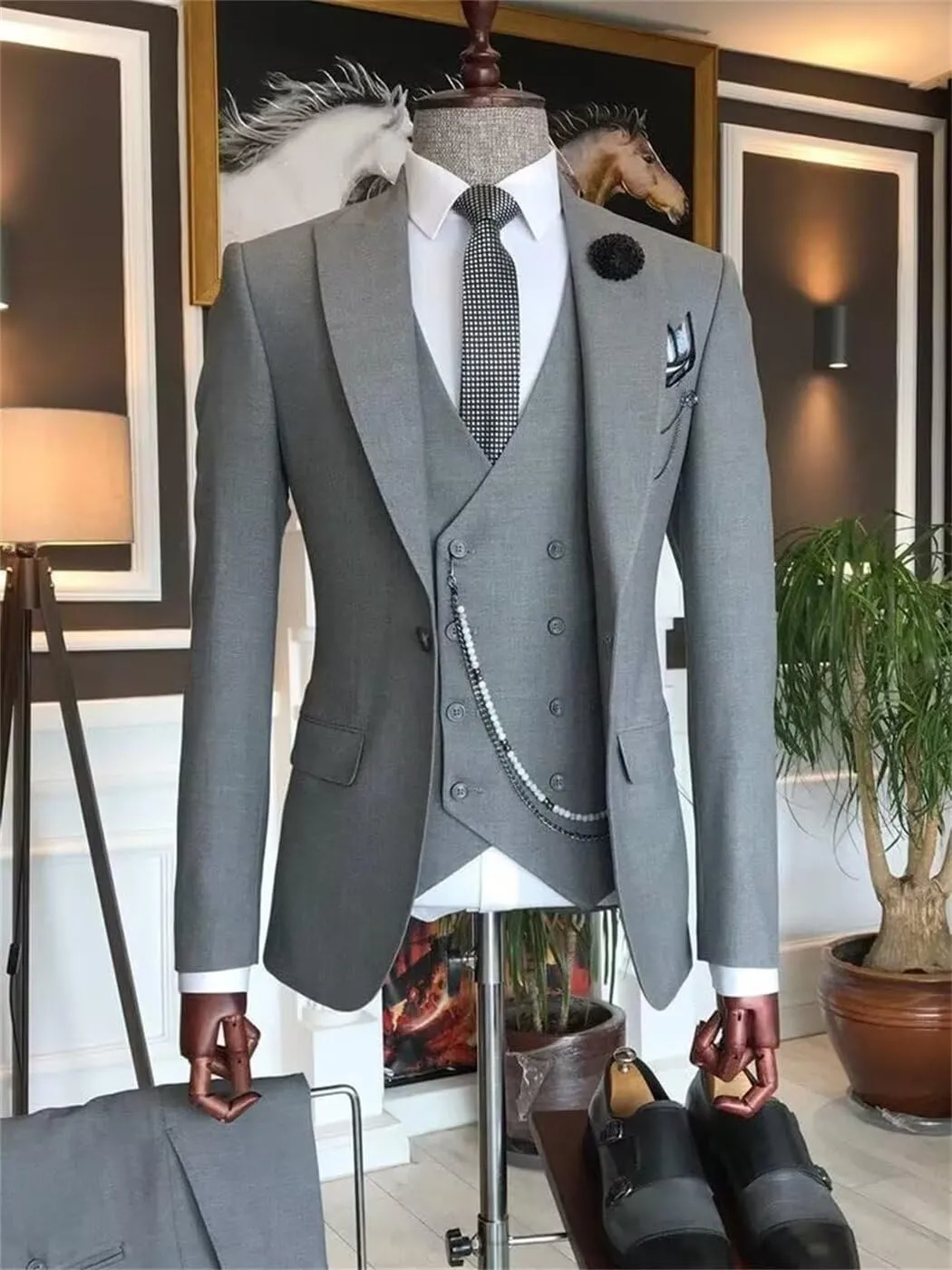 Men's 3 Piece Suit Slim Fit Double Breasted Tuxedo for Men Formal Wedding Prom Suits Blazer Vest Pants