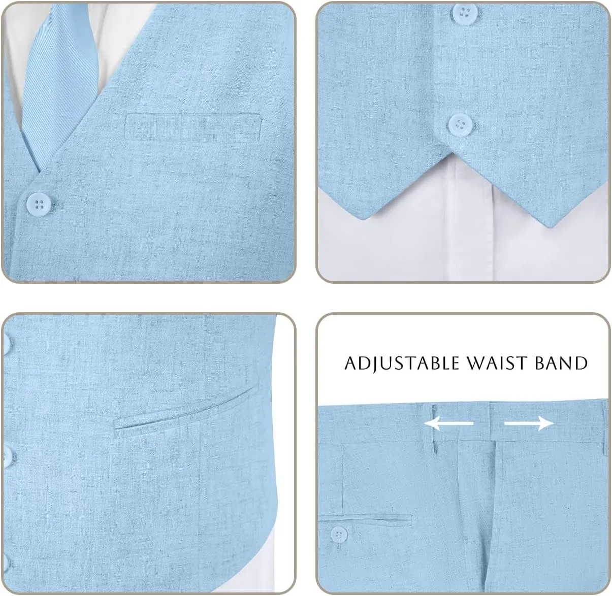Men's Casual Linen Suit Set 2 Piece Slim Fit Wedding Suits Prom Groomsmen Suit Tuxedos Beach Suits Vest Pants