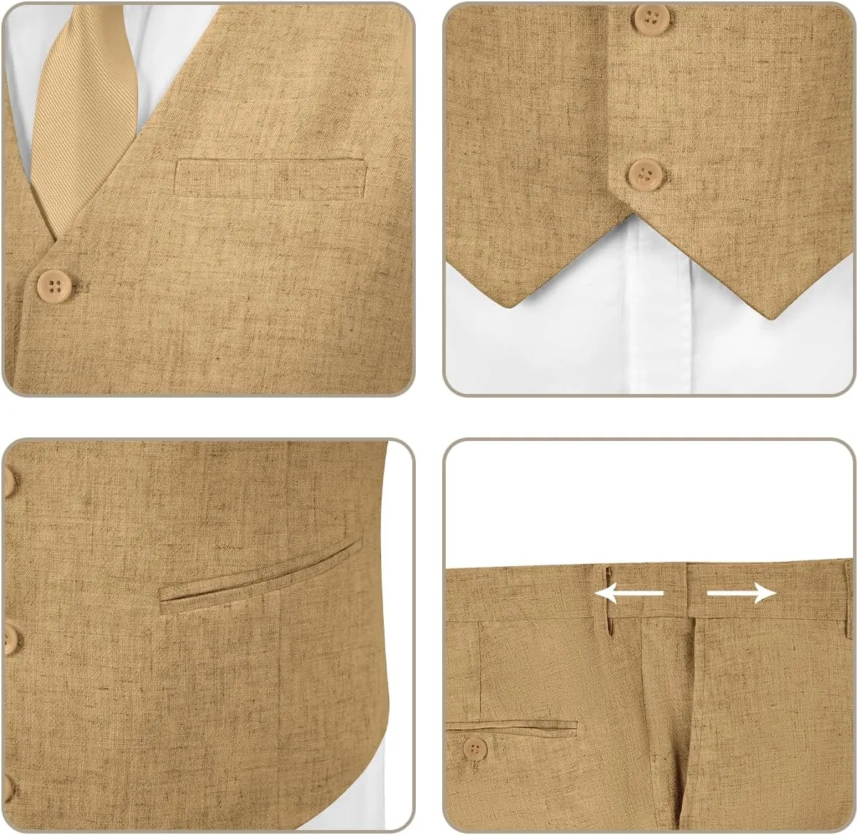 Men's Casual Linen Suit Set 2 Piece Slim Fit Wedding Suits Prom Groomsmen Suit Tuxedos Beach Suits Vest Pants