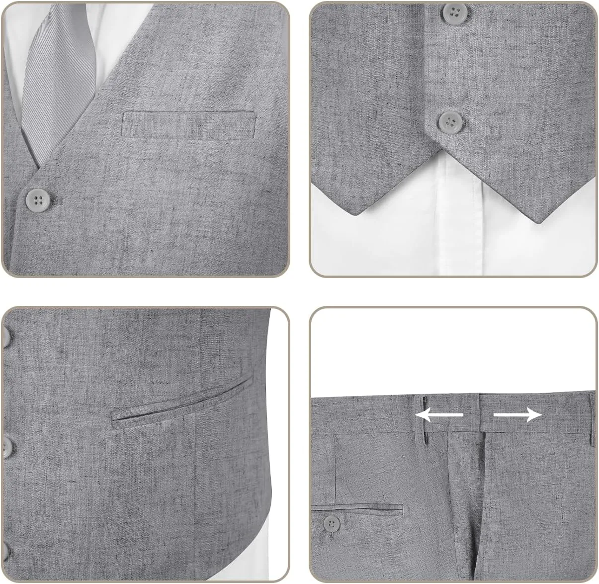 Men's Casual Linen Suit Set 2 Piece Slim Fit Wedding Suits Prom Groomsmen Suit Tuxedos Beach Suits Vest Pants