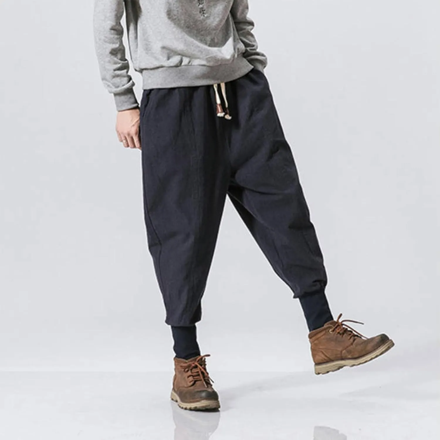 Mens Linen Pants Loose Casual Drawstring Summer Lounge Pants Baggy Solid Color Workout Joggers with Pokctes