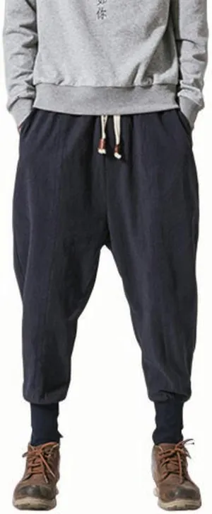 Mens Linen Pants Loose Casual Drawstring Summer Lounge Pants Baggy Solid Color Workout Joggers with Pokctes