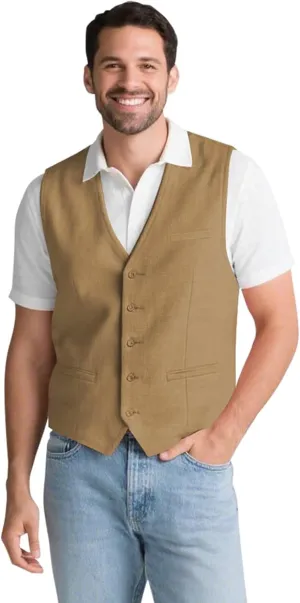 Mens Linen Suit Vest Summer Beach Wedding Waistcoat Lightweight Casual Dress Vest for Men