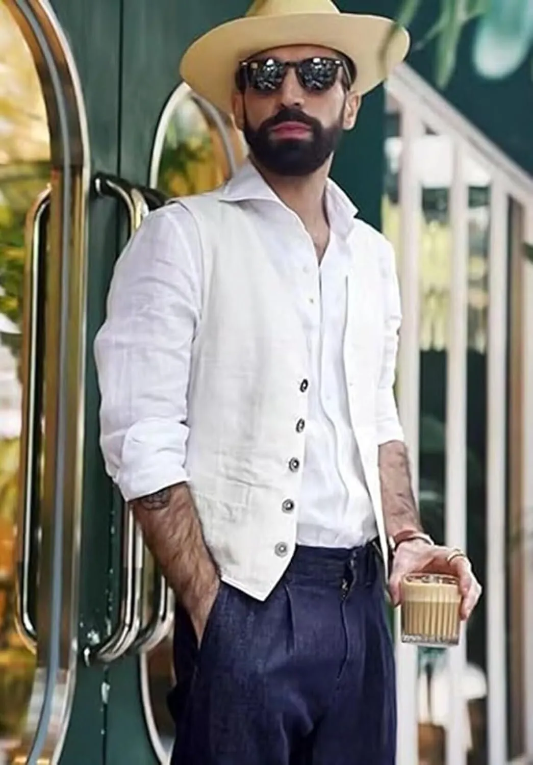 Mens Linen Suit Vest Summer Beach Wedding Waistcoat Lightweight Casual Dress Vest for Men