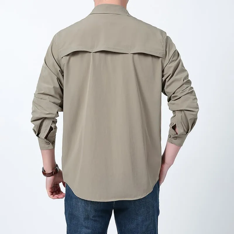 Men's Quick-Dry Work Shirt, Outdoor Long Sleeve Button Down, Spring Summer Fall