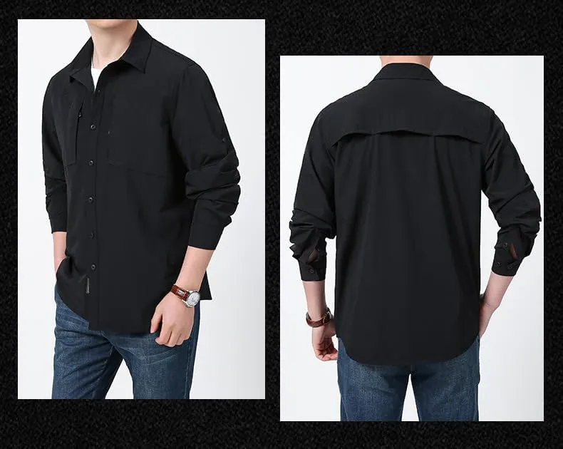 Men's Quick-Dry Work Shirt, Outdoor Long Sleeve Button Down, Spring Summer Fall