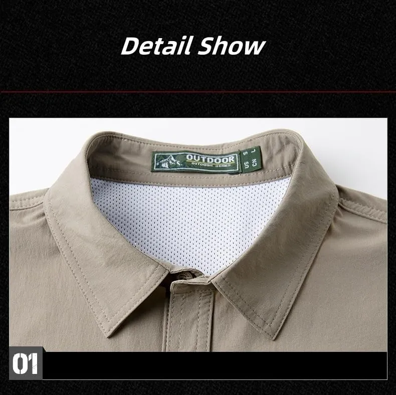 Men's Quick-Dry Work Shirt, Outdoor Long Sleeve Button Down, Spring Summer Fall
