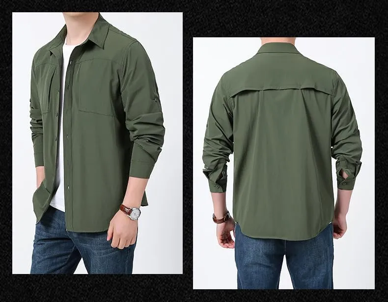 Men's Quick-Dry Work Shirt, Outdoor Long Sleeve Button Down, Spring Summer Fall