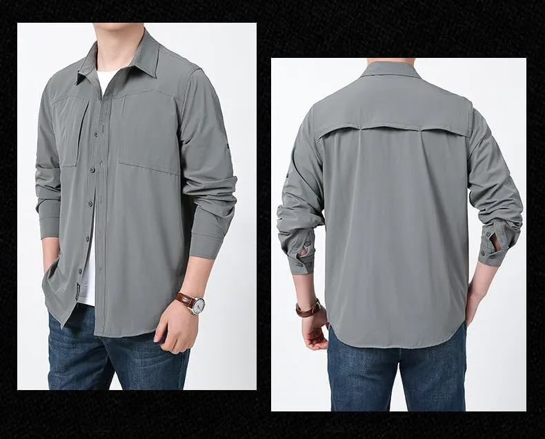 Men's Quick-Dry Work Shirt, Outdoor Long Sleeve Button Down, Spring Summer Fall