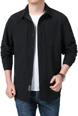 Men's Quick-Dry Work Shirt, Outdoor Long Sleeve Button Down, Spring Summer Fall