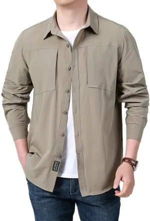 Men's Quick-Dry Work Shirt, Outdoor Long Sleeve Button Down, Spring Summer Fall