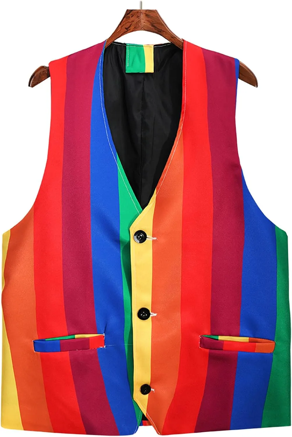 Mens Rainbow Suit Vest Single Breasted V Neck Colorful Stripe Waistcoat Slim Fit Dress Vest for Wedding Party