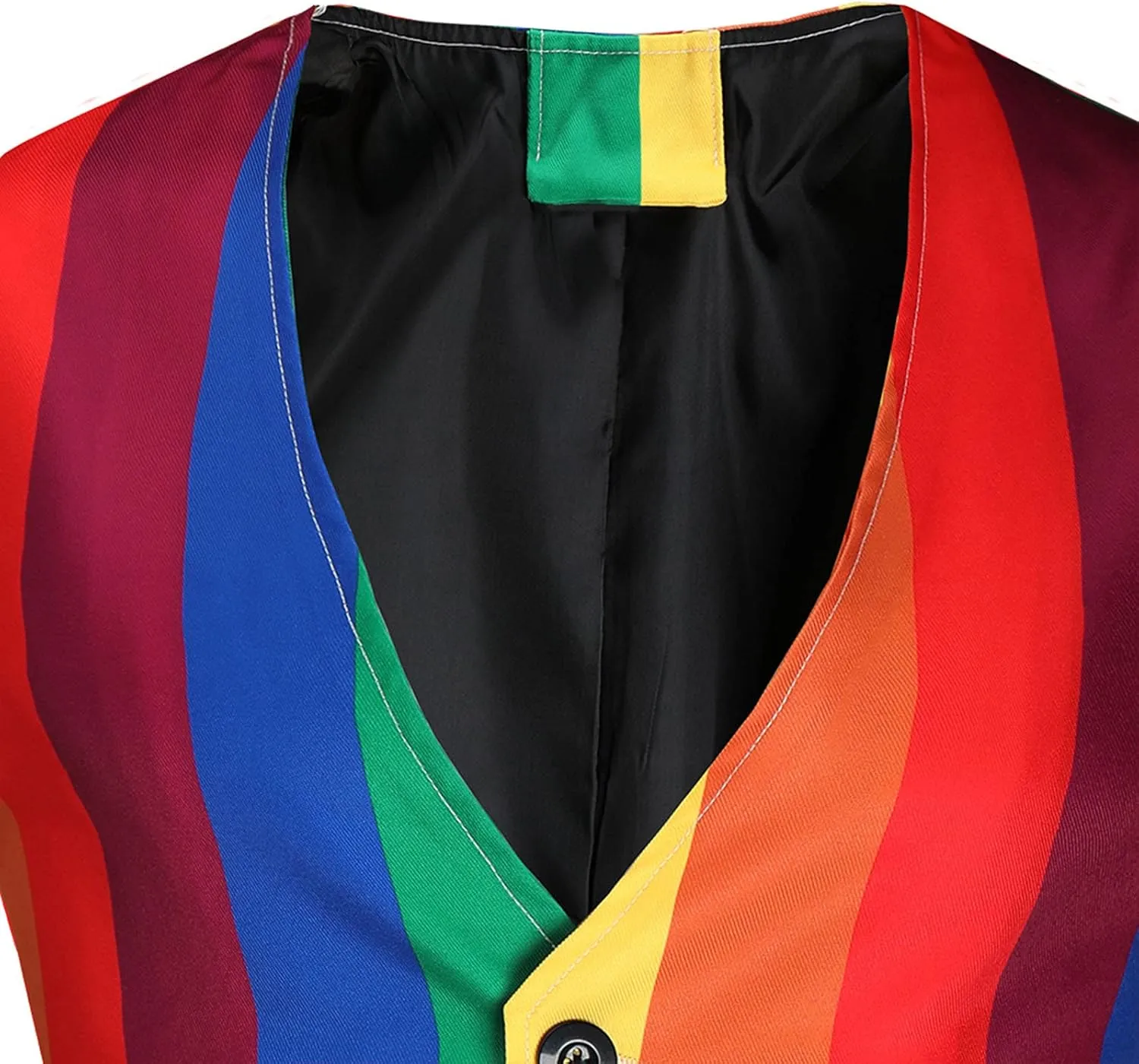 Mens Rainbow Suit Vest Single Breasted V Neck Colorful Stripe Waistcoat Slim Fit Dress Vest for Wedding Party