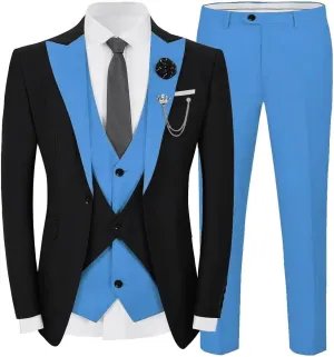 Men's Slim Fit Suit 3 Piece Classic One Button Formal Wedding Prom Suit Business Blazer Vest Pants