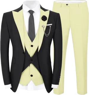 Men's Slim Fit Suit 3 Piece Classic One Button Formal Wedding Prom Suit Business Blazer Vest Pants