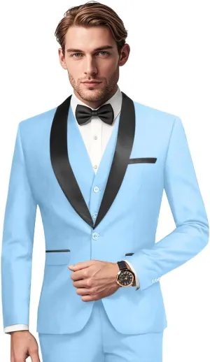 Mens Slim Fit Suit 3 Piece Solid Shawl Lapel Casual Business Blazer Set for Weddings Parties Tuxedo Jacket Pants