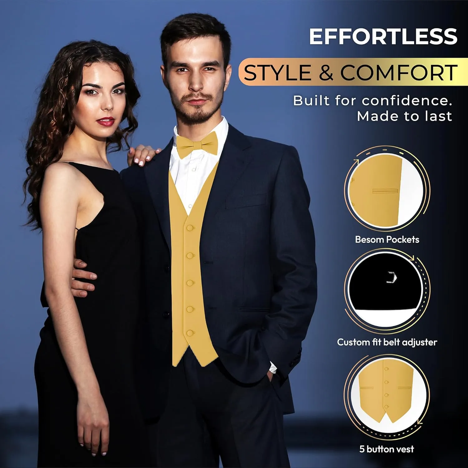 Men's Solid Formal Waistcoat Tuxedo Dress Vest Bow Tie Set for Suit or Tuxedo