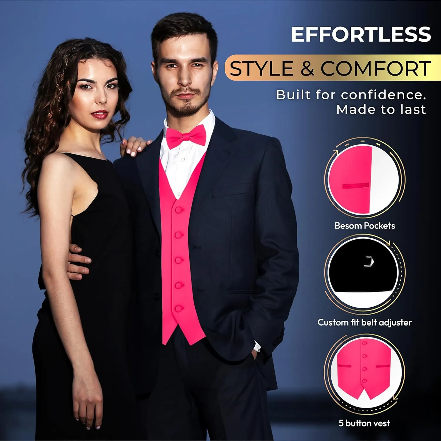 Men's Solid Formal Waistcoat Tuxedo Dress Vest Bow Tie Set for Suit or Tuxedo