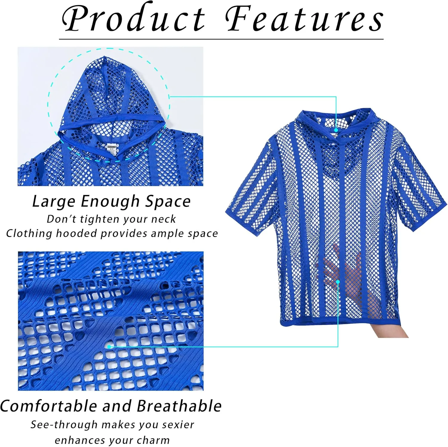 Mens Stripe Hoodies See Through Mesh Short Sleeve T-Shirt Sexy Sheer Muscle Undershirt Top M L XLXL